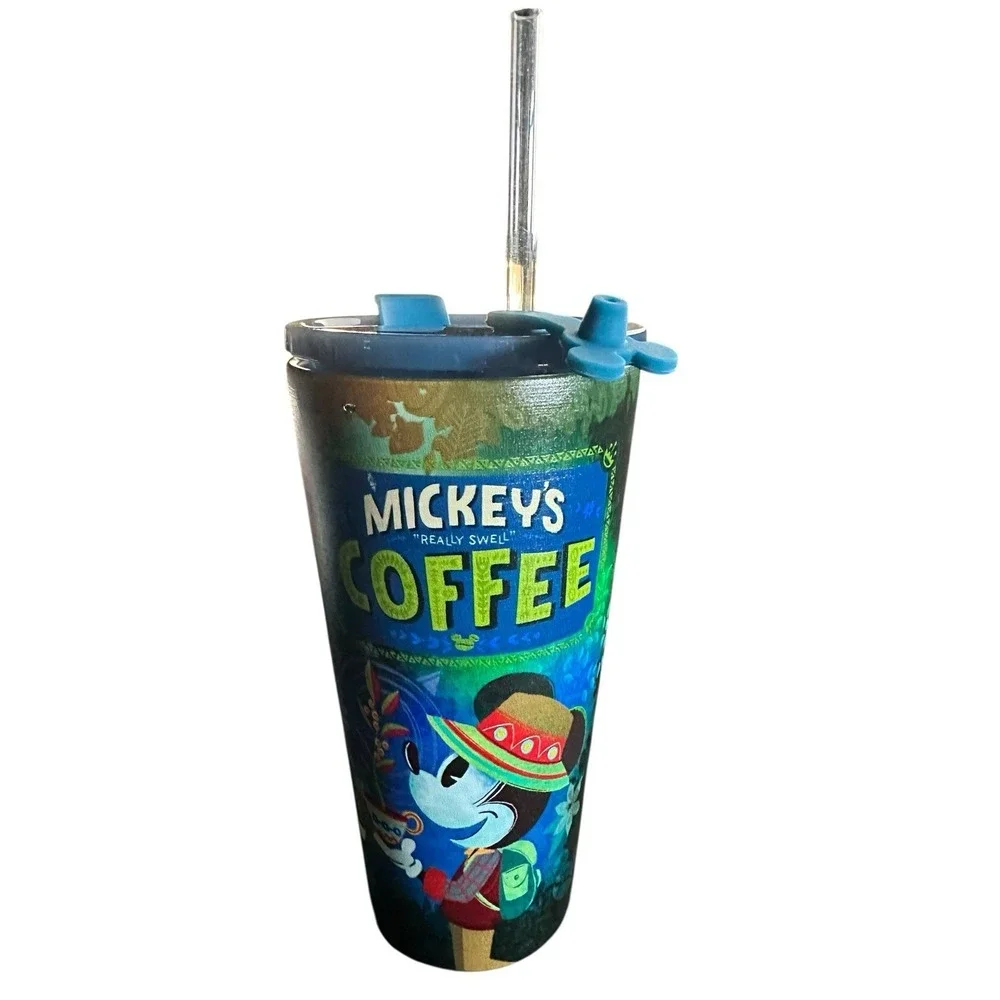 Disney Mickey Mouse Coffee Stainless Steel Tumbler Straw Lid 16oz